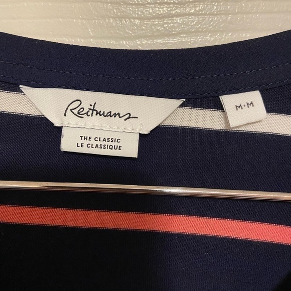 Reitman's Nautical Coral And Navy 3/4 Sleeve Blouse Medium - Picture 3 of 6